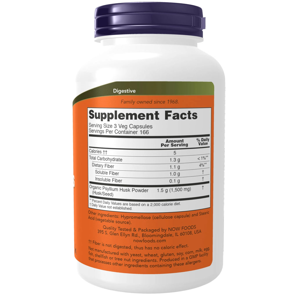Now Supplements Psyllium Husk Caps 500 Mg, 500 Veg Capsules N5147