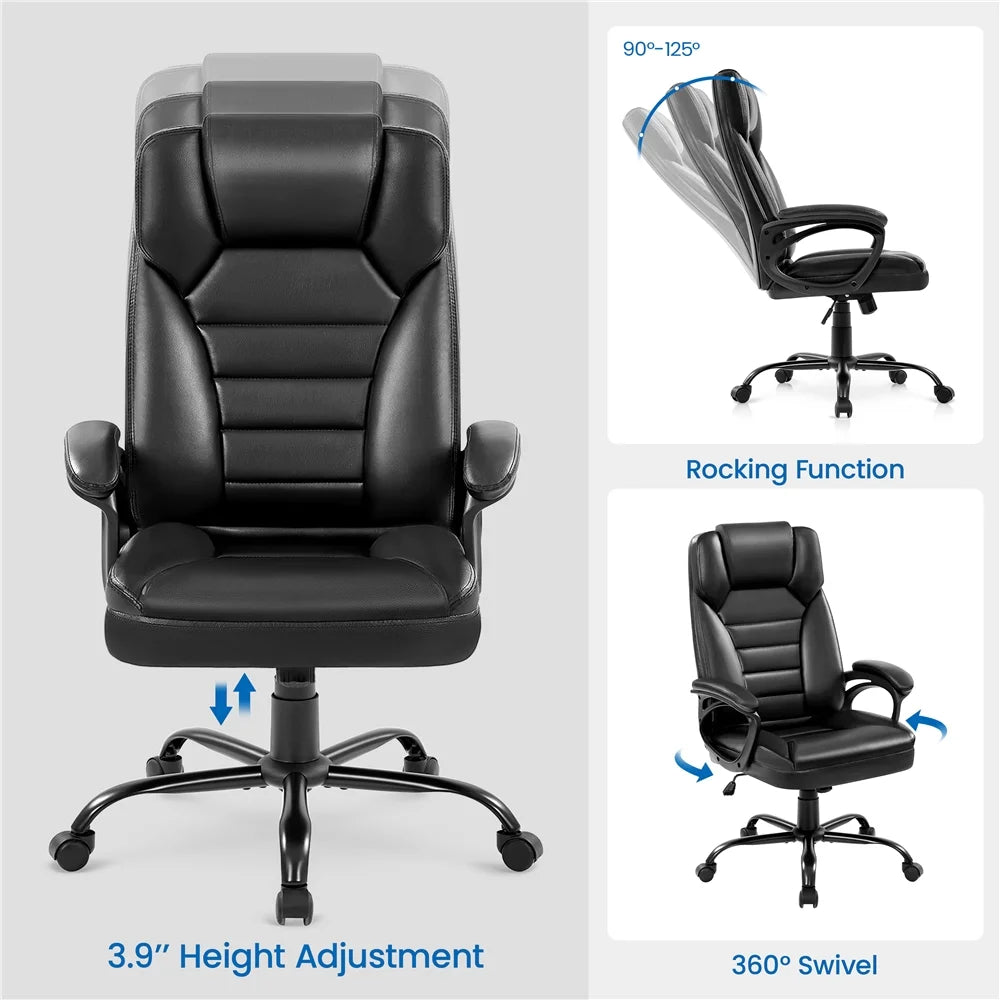 Topeakmart Faux Leather Executive Office Chair with Headrest, Black W2401