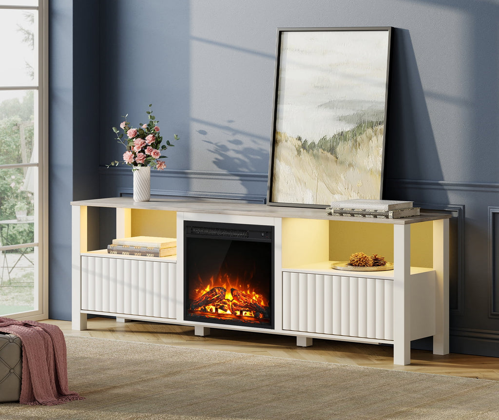 White Fireplace TV Stand for TVs up to 75 Inch with LED Electric Fireplace U753