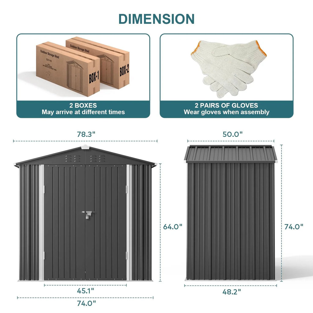 Lofka 6' x 4' Outdoor Metal Storage Shed with Base Frame, Dark Gray S205