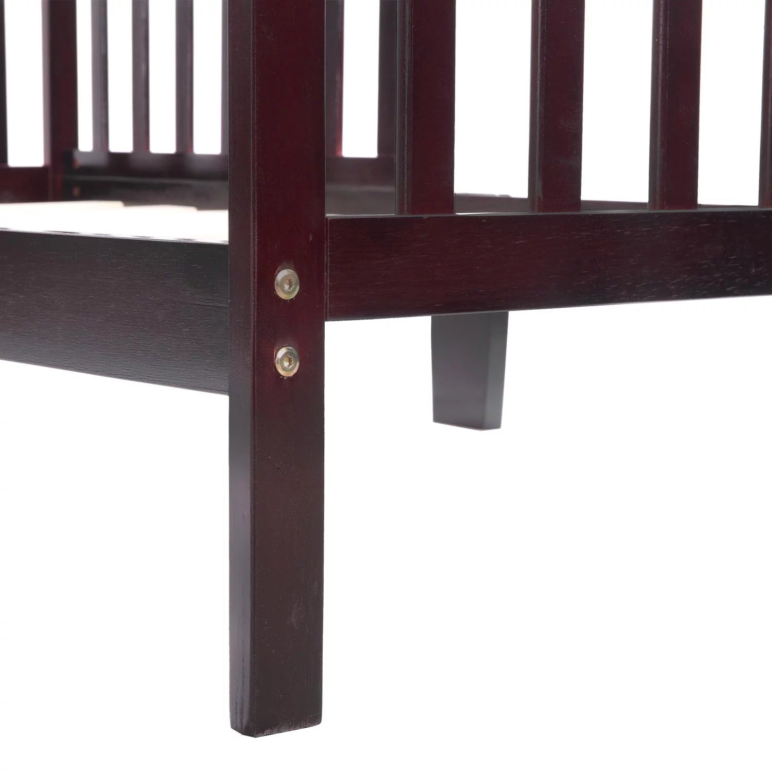 UBesGoo Toddler Wood Bed with Safety Rail Fence, Cherry Z260686
