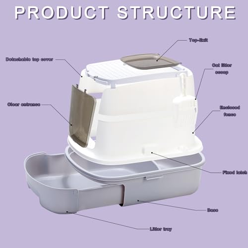 Sunexinlo Cat Litter Box Enclosed with Lid, Large Drawer Type, Grey O3011