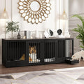 Furniture Style Large Dog Crate for 2 Dogs, 86.6" Heavy Duty Wooden Dog Kennel with Dog Bowl Drawers & Divider, Indoor Furniture Style Dog Kennel for Large Medium Dogs, Black
