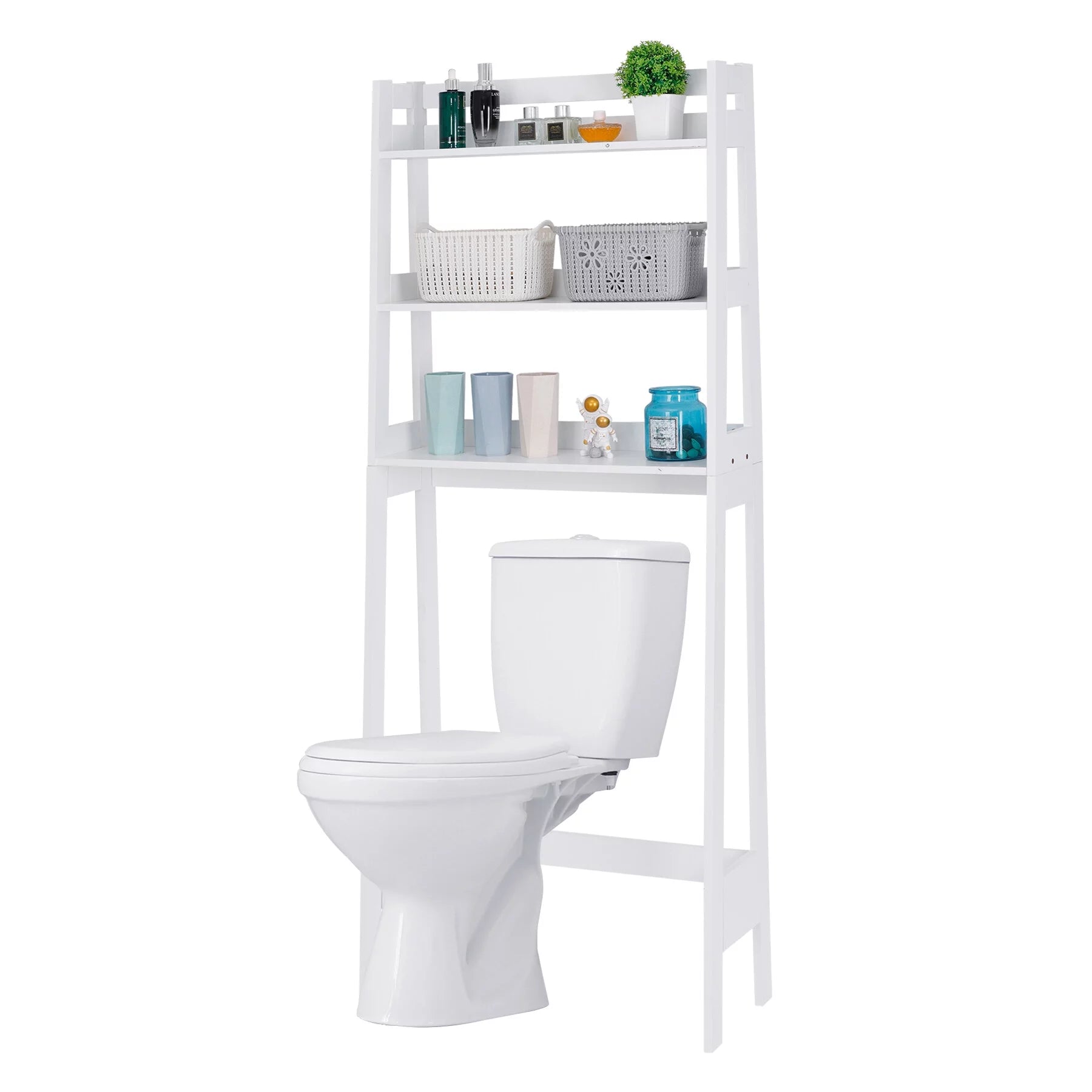 ZENY Over-The-Toilet Storage Shelf 3-Tier Wooden Bathroom Organizer White F420371