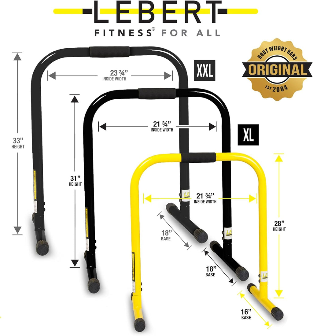 Lebert Fitness Dip Bar Stand - EQualizer Total Body Strengthener Pull Up Bar - Yellow Q5541