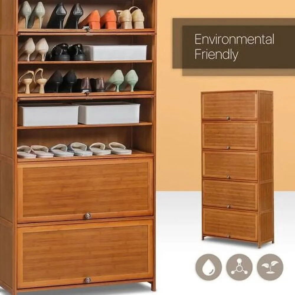TFCFL 10 Tier Bamboo Shoe Rack Book Shelf Entryway Storage S539623