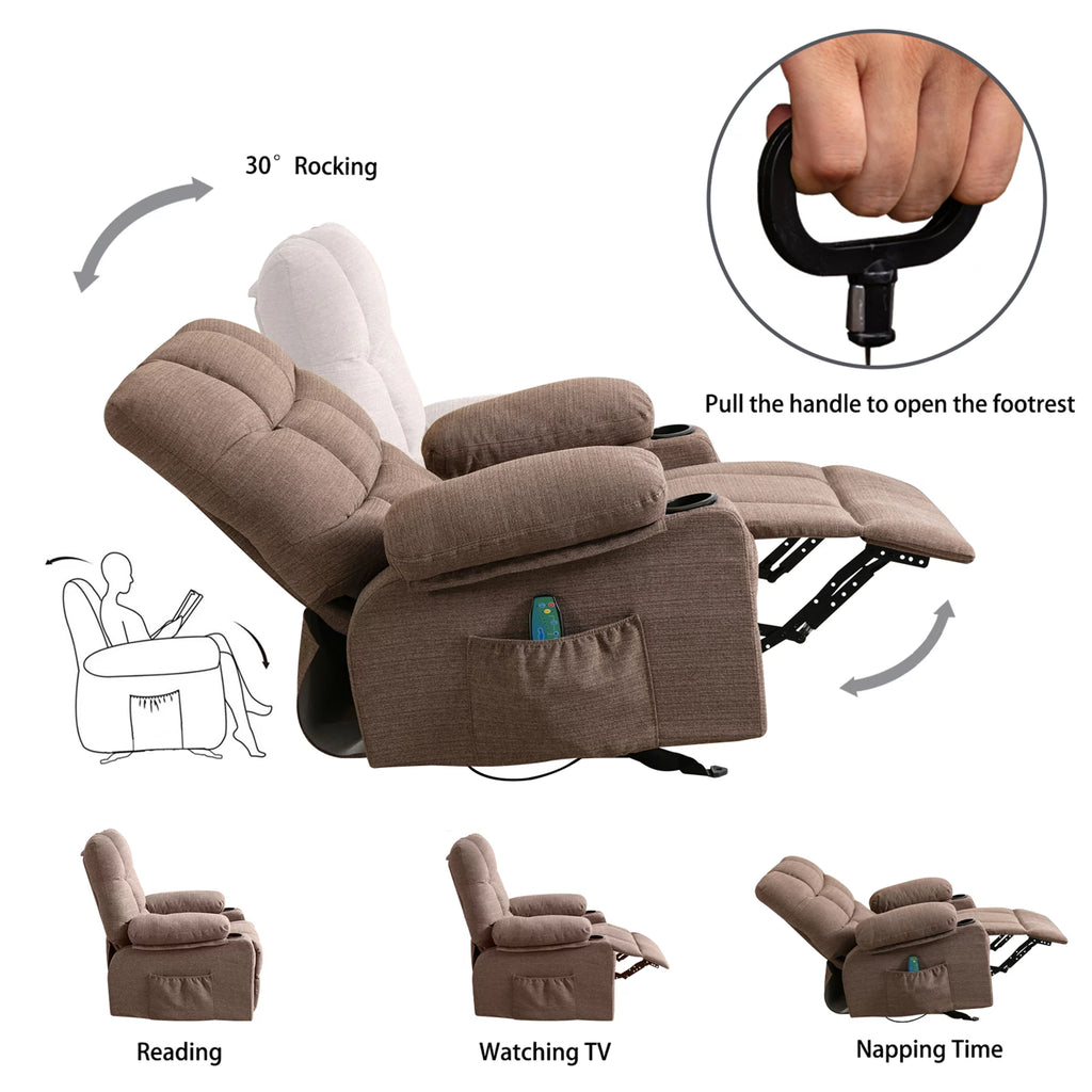 Big and Tall Manual Rocking Recliner with Cup Holders and USB Ports B315
