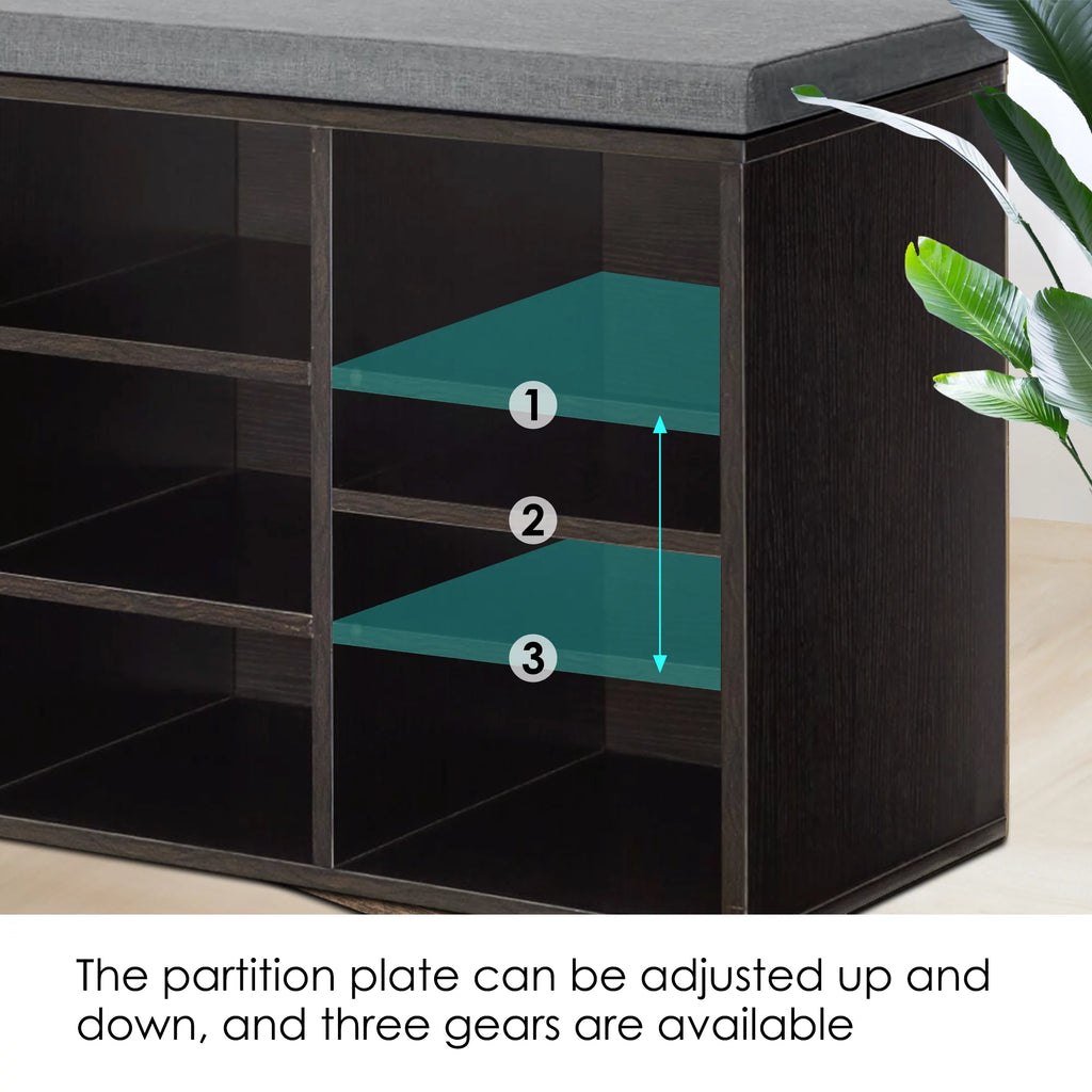 Shoe Bench Storage Organizer with 3-Tier Adjustable Shelves C33516