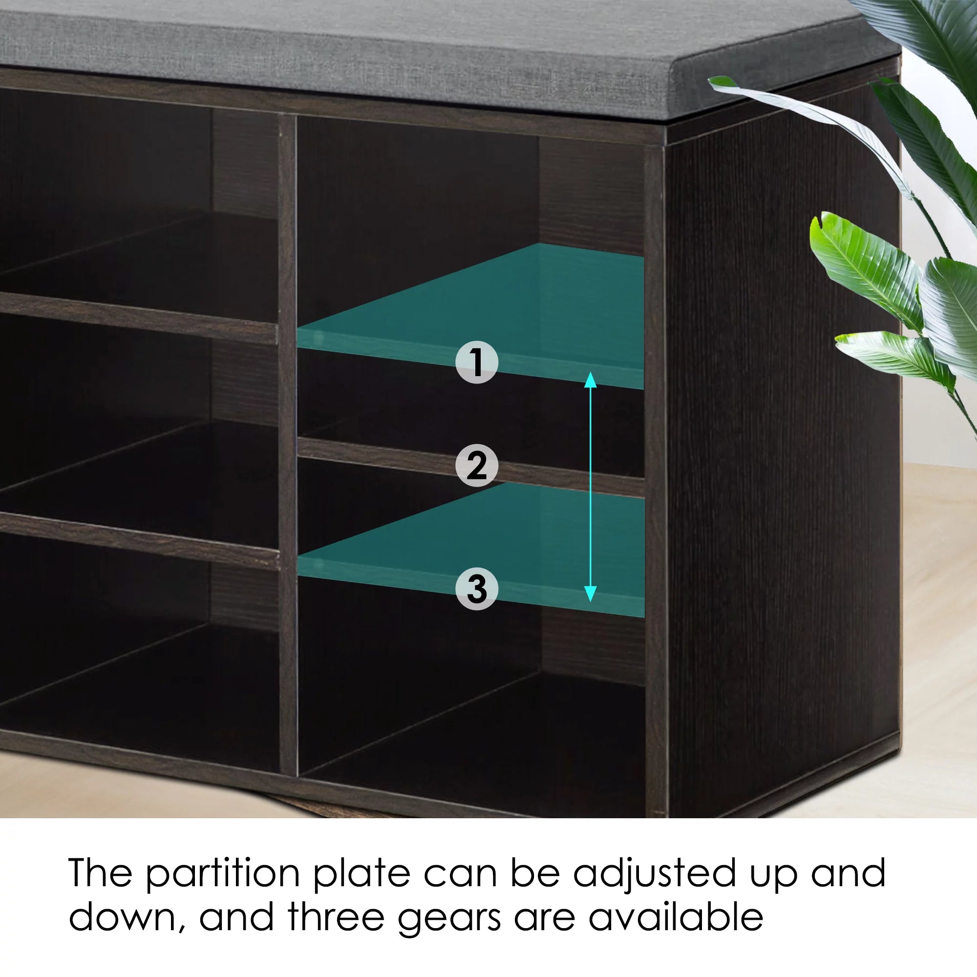 Shoe Bench Storage Organizer with 3-Tier Adjustable Shelves C33516