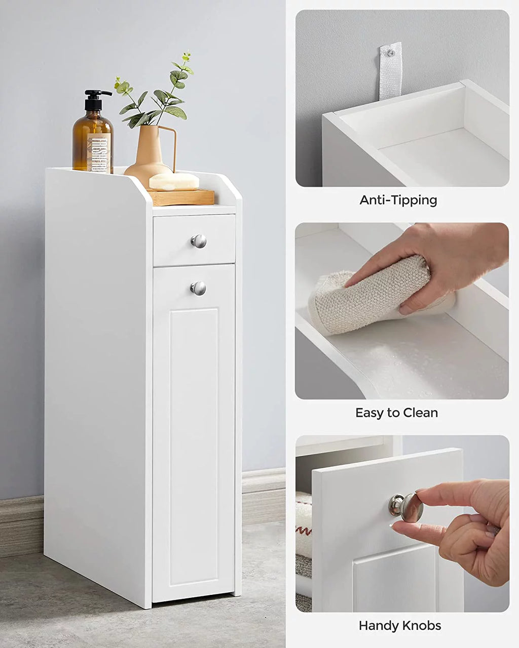 YINCHEN Small Bathroom Storage Cabinet with Toilet Paper Holder, White H76028