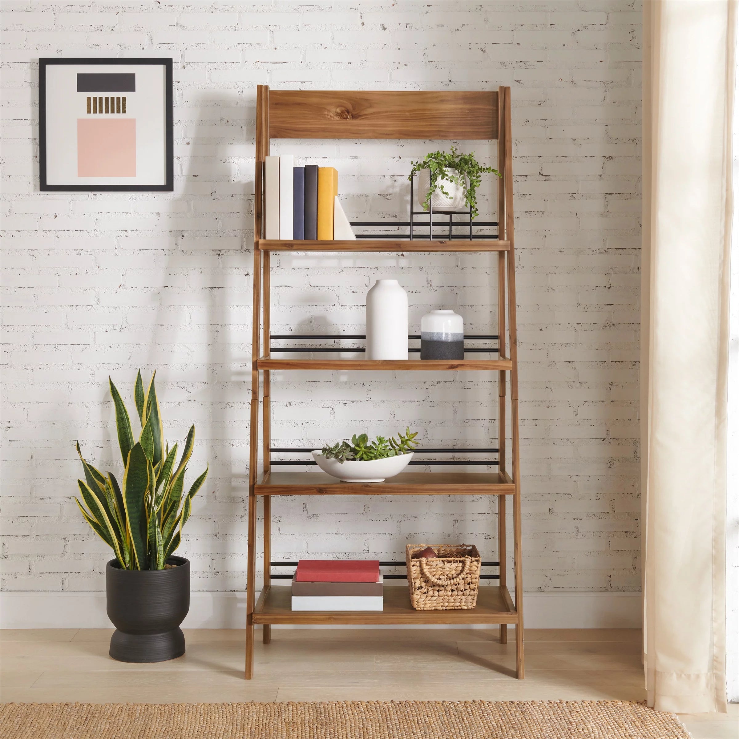 Lavish Home 4-Tier Tall Ladder Bookshelf Walnut U682474