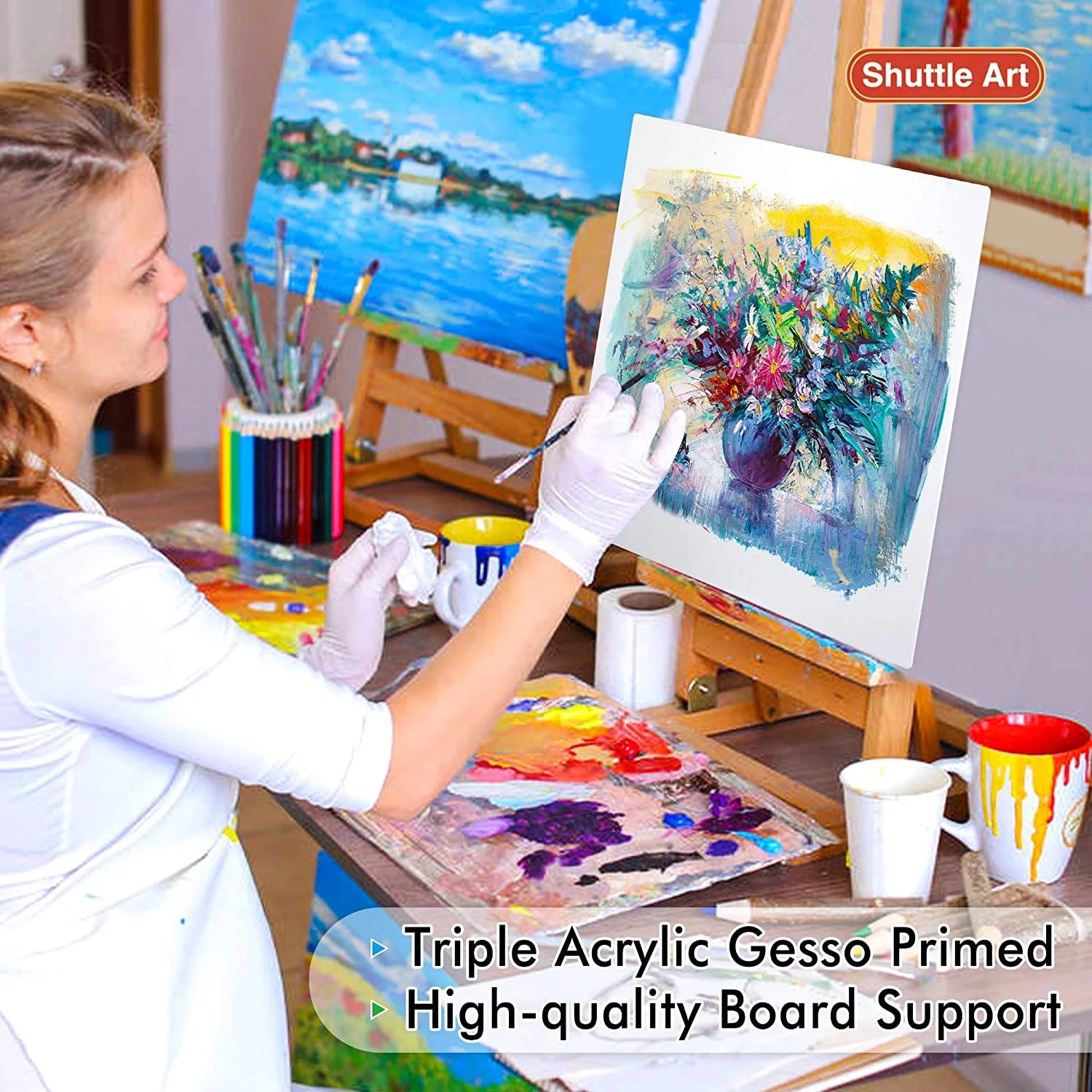 Shuttle Art Painting Canvas Panel, 52 Pack, 100% Cotton, Primed White U63917