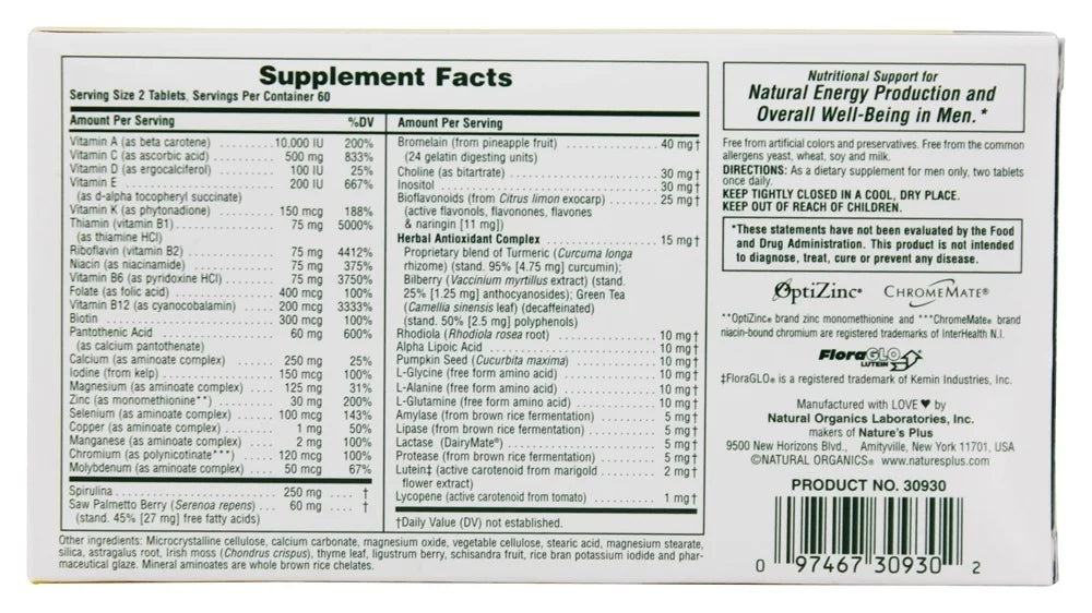 Nature's Plus Source of Life Men Iron-Free 120 Tablets S546