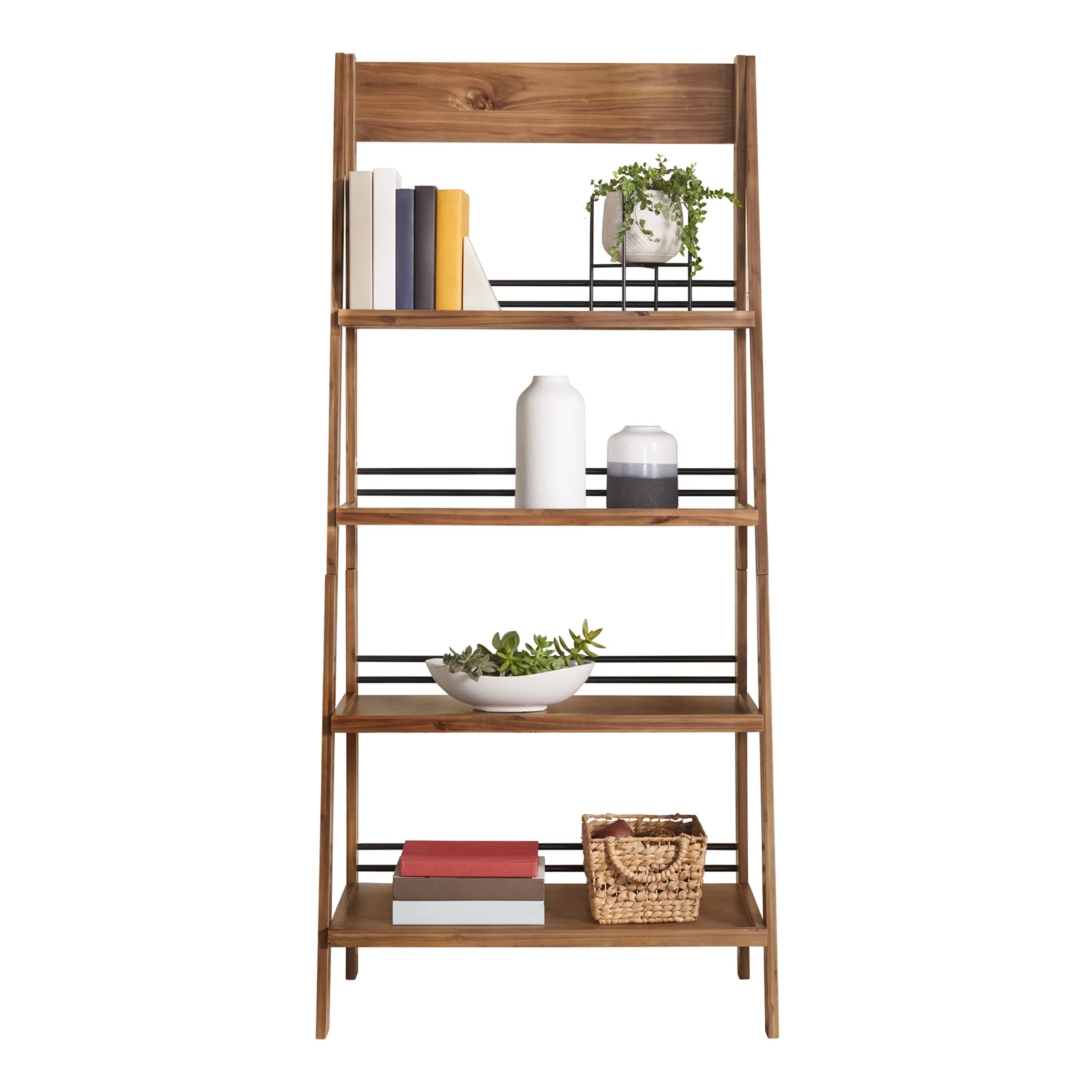 Lavish Home 4-Tier Tall Ladder Bookshelf Walnut U682474