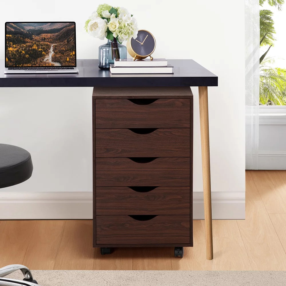 Taylor 5 Drawers Chest Wood Storage Dresser with Wheels - Espresso U717105