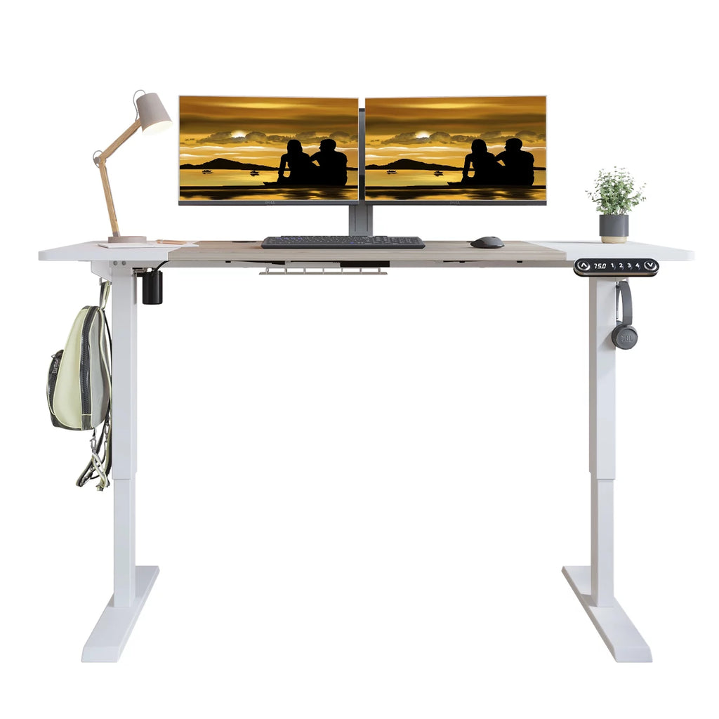 Electric Height Adjustable Standing Desk 63x30 Inches White Oak I983051