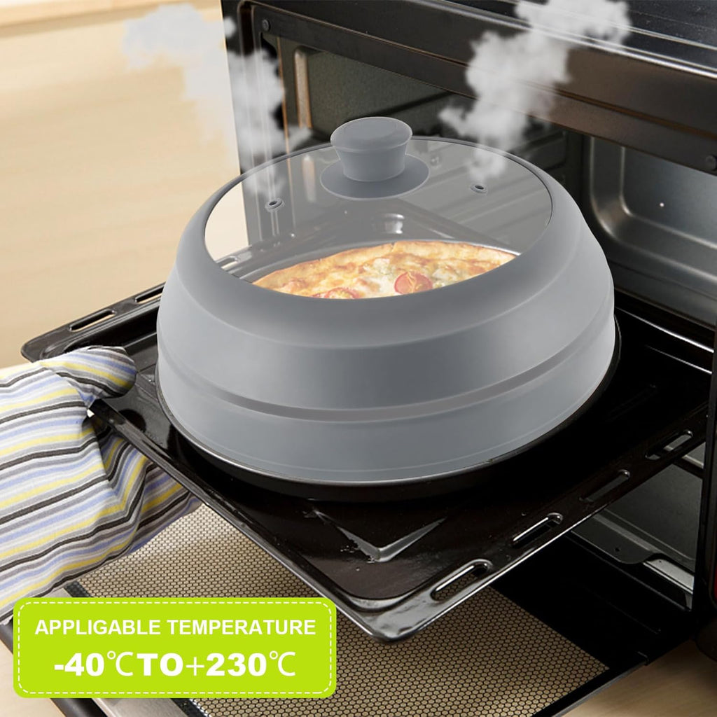 Microwave Splatter Cover with Collapsible Silicone and Glass, 10.5 inch, BPA Free K4307