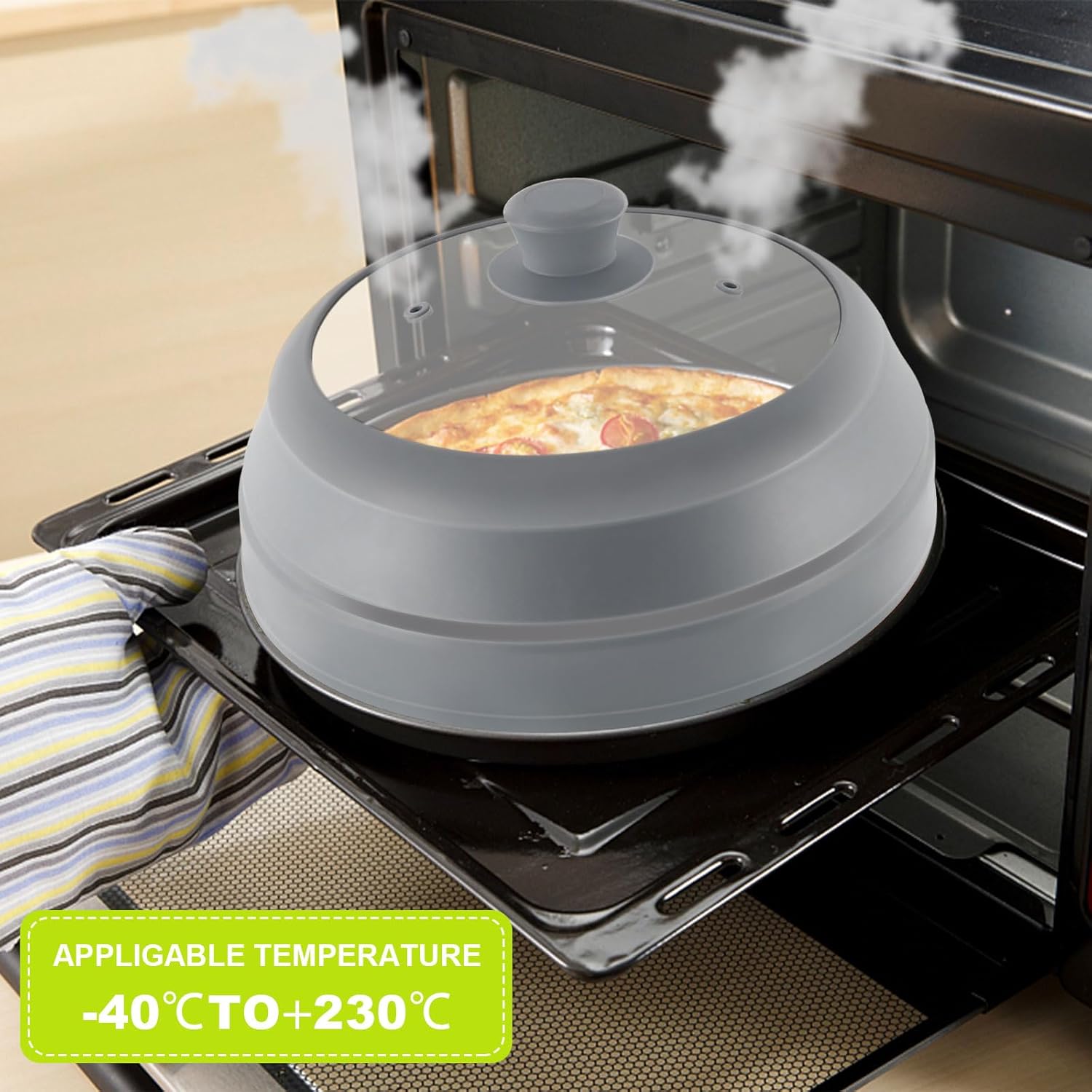 Microwave Splatter Cover with Collapsible Silicone and Glass, 10.5 inch, BPA Free K4307