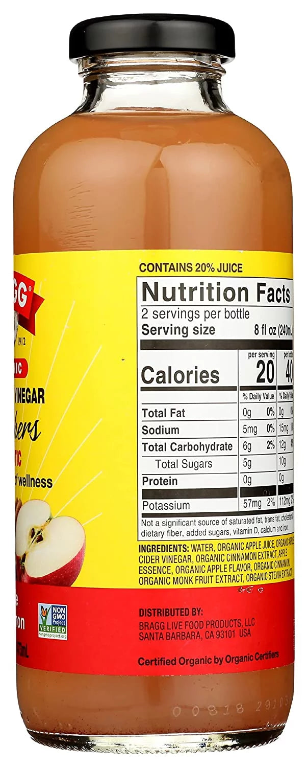 Bragg Organic Apple Cider Vinegar Drink Apple Cinnamon 16 fl oz, 4-Pack U2211