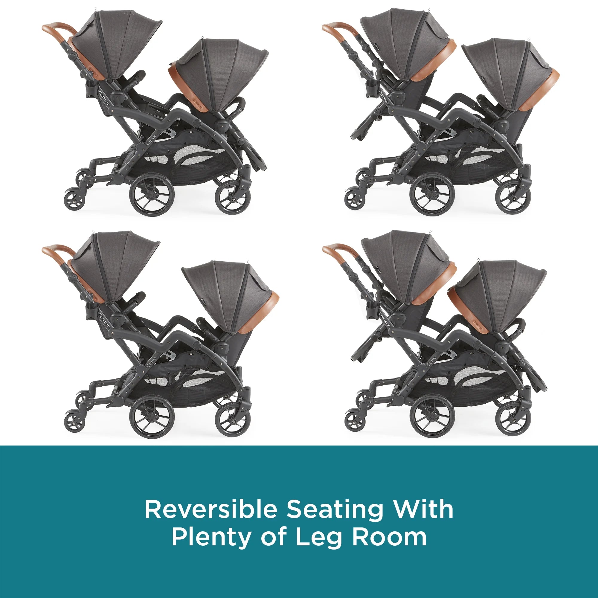 Contours Curve V2 Double Tandem Stroller, Black Herringbone B188895