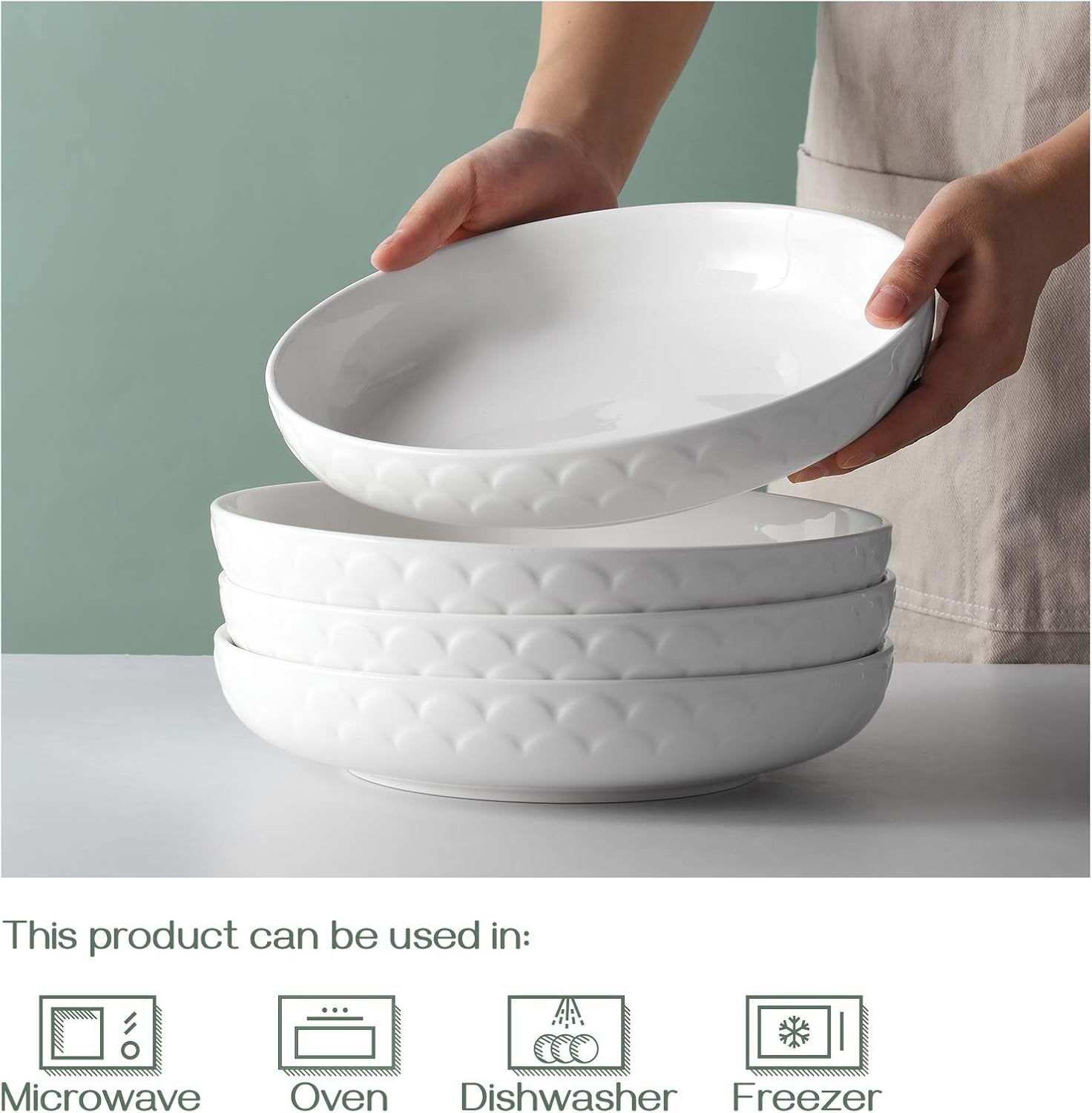 DOWAN Pasta Bowls 54 oz White Ceramic Salad Bowl Set of 4 W31719