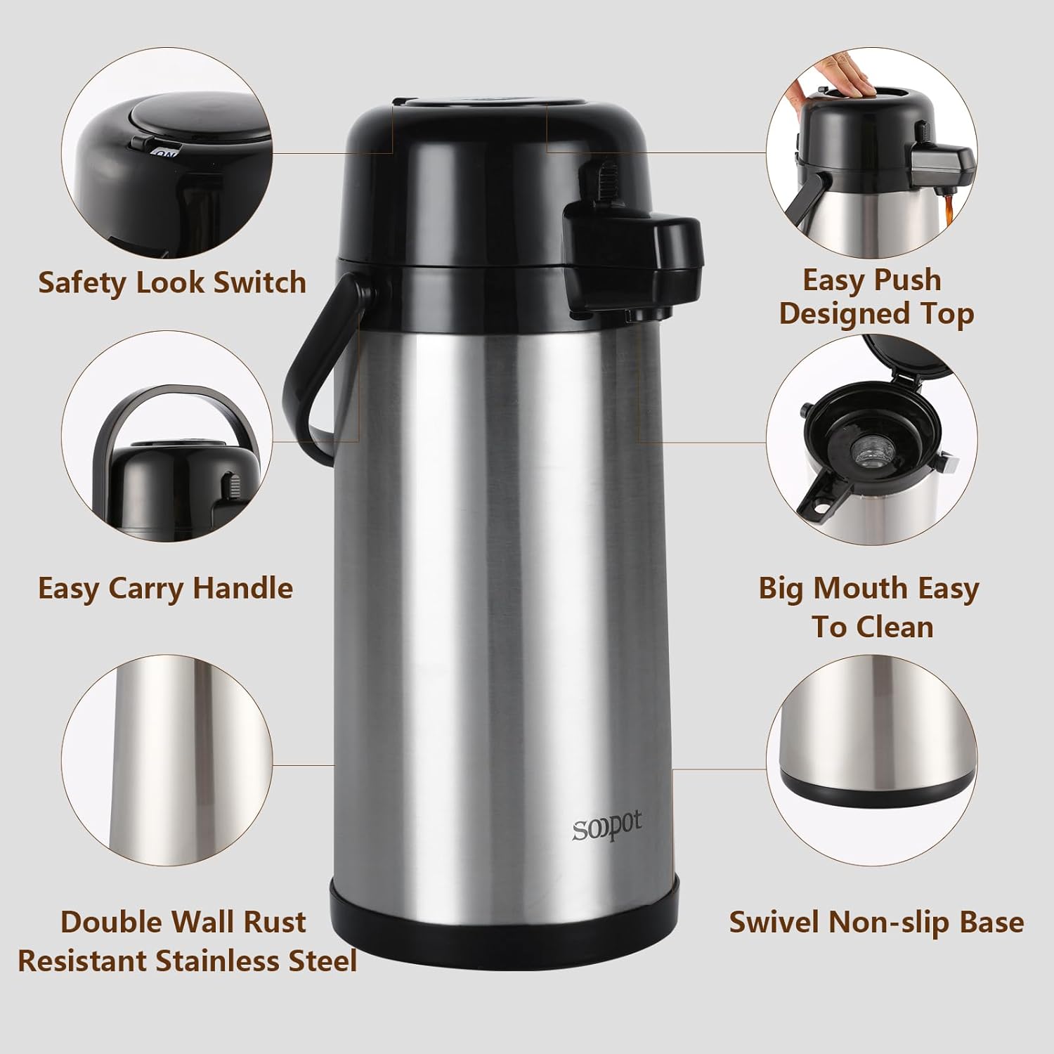 102oz Stainless Steel Airpot Coffee Dispenser with Pump J370
