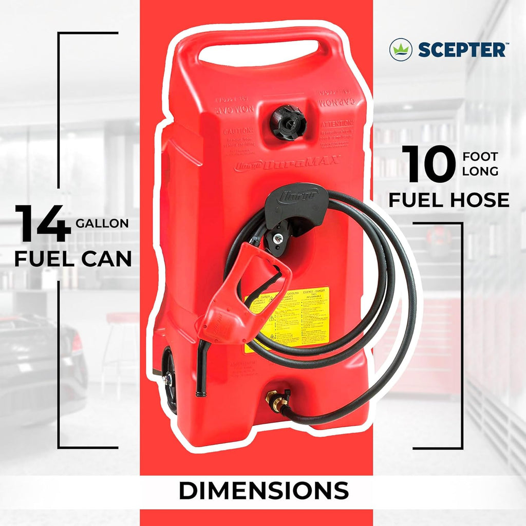 Scepter 14 Gallon Portable Gas Fuel Tank Container with Siphon Pump, 2 Pack, Red M895004