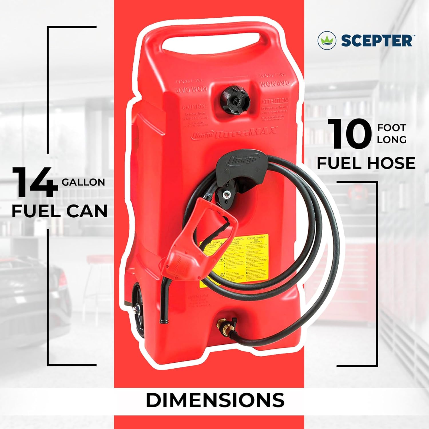 Scepter 14 Gallon Portable Gas Fuel Tank Container with Siphon Pump, 2 Pack, Red M895004