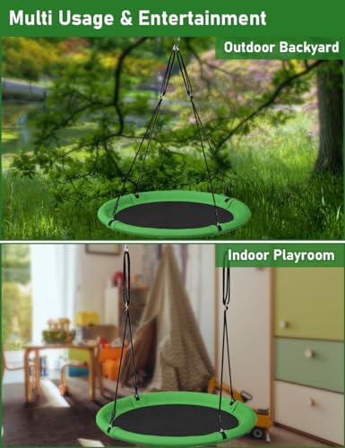 24 Inch Saucer Tree Swing Set for Kids & Adults, Green & Black S50676