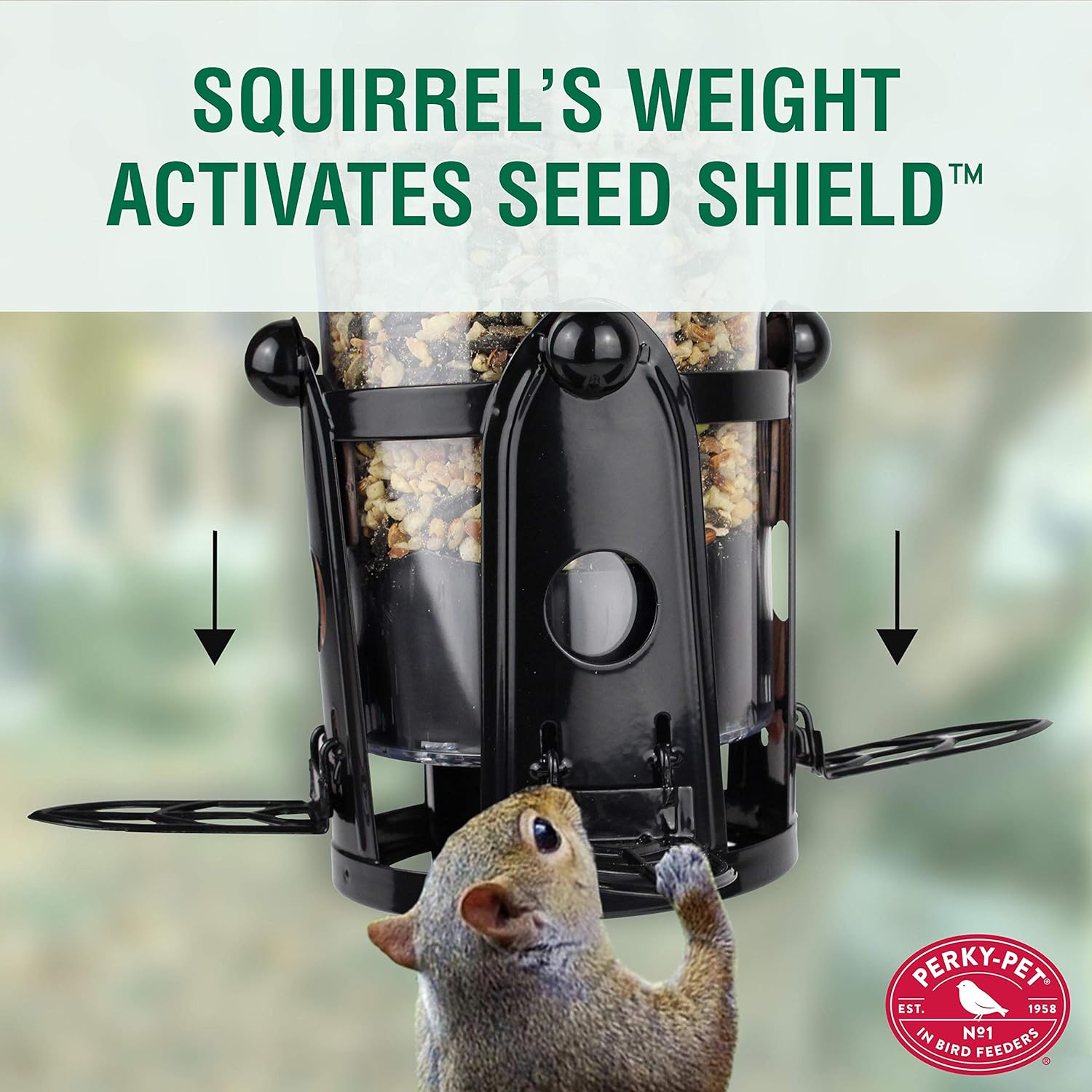 Perky-Pet 333-1SR Squirrel-Be-Gone Max Large Wild Bird Feeder with Flexports, Weight-Activated Perches J5114