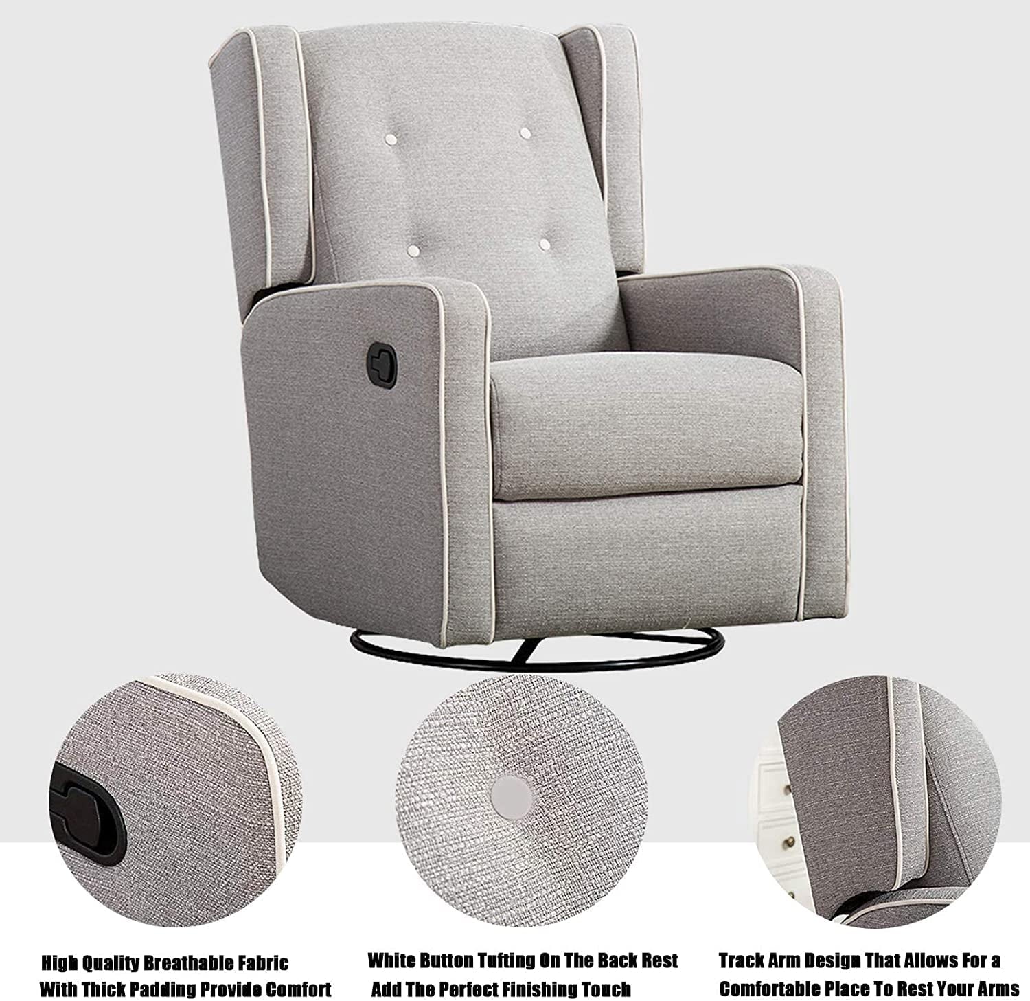 Bonzy Home Swivel Rocker Recliner Chair, Gray R713299