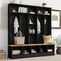 CoSoTower Wide Design Hall Tree with Storage Bench, Minimalist Shoe Cabinet with Cube Storage & Shelves, Multifunctional Coat Rack with 8 Hooks for Entryways, Mudroom, Black