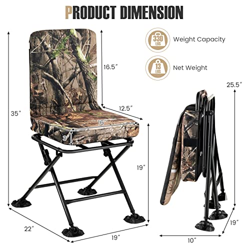 Tangkula Hunting Chair 360 Degree Swivel with Padded Cushion, Camouflage Folding for Blind, Fishing, Camping J815
