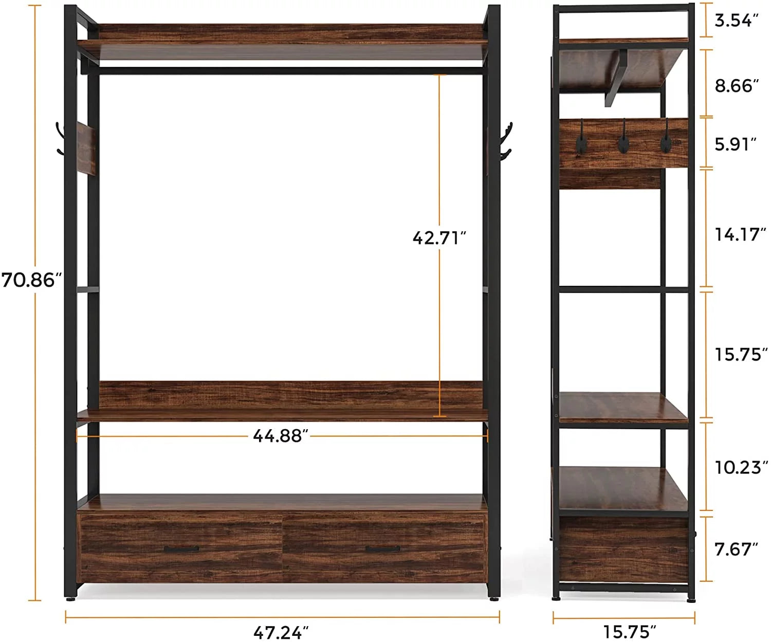 Tribesigns Heavy Duty Clothes Rack with Shelves and 2 Drawers, Rustic Brown V99073