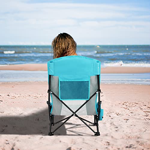 Oileus Folding Portable Beach Chair, High Back Low Seat, Full Mesh, Cup Holder, 2 Pcs F5653