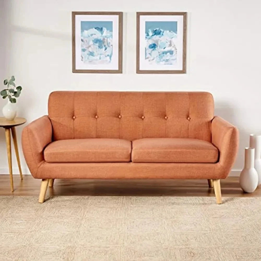 Mid-Century Modern Petite Fabric Sofa Burnt Orange Z822