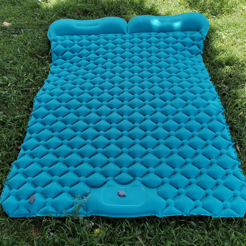 Portable Inflatable 2 Person Camping Sleeping Pad with Pillow - Blue S71568