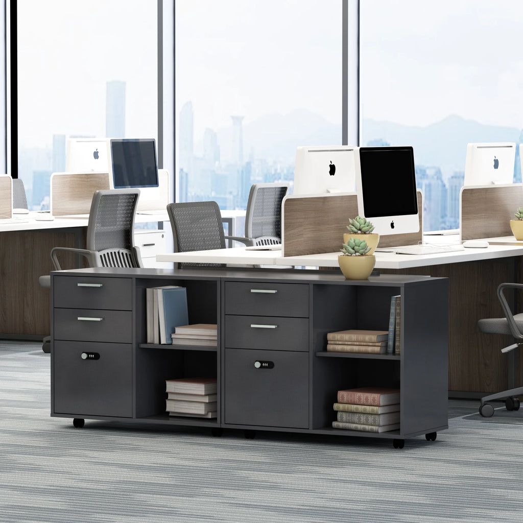 Wood File Cabinet with Coded Lock, Mobile Lateral Printer Stand U113465