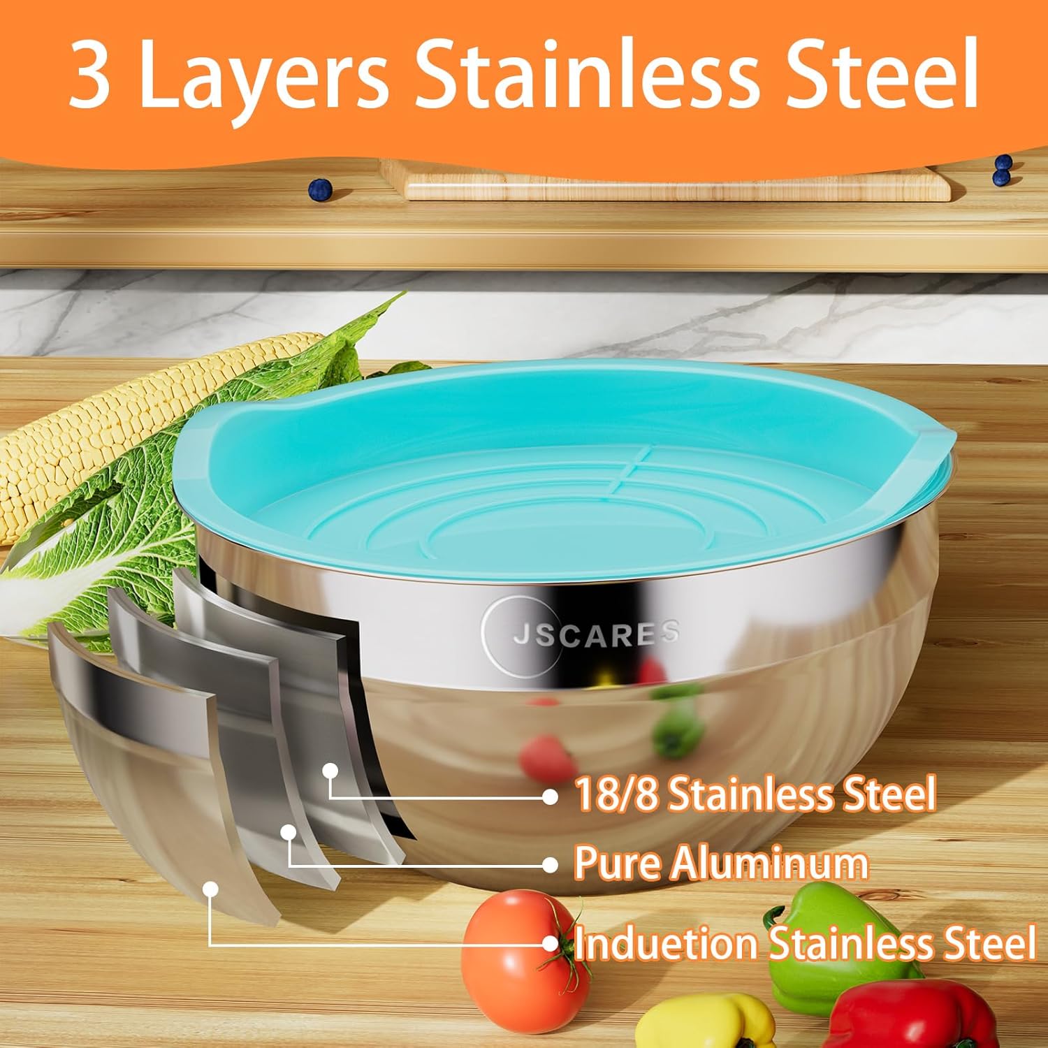 Stainless Steel Mixing Bowls with Lids, 5 Piece Set T21579