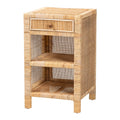 bali & pari Bella Modern Bohemian Natural Brown Mahogany Wood and Natural Rattan 1-Drawer Nightstand