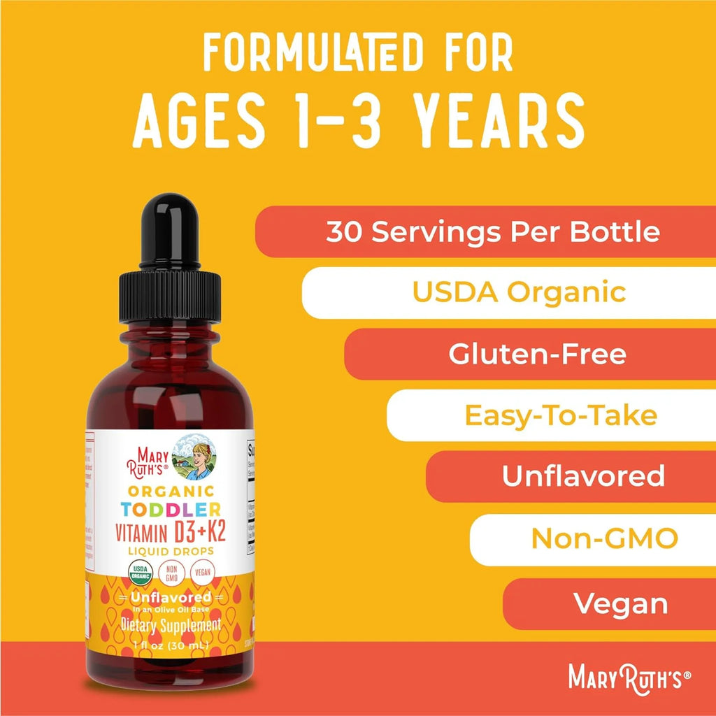 MaryRuth Organics Vitamin D3+K2 Liquid Drops, Unflavored, Vegan, 1 fl oz B498741