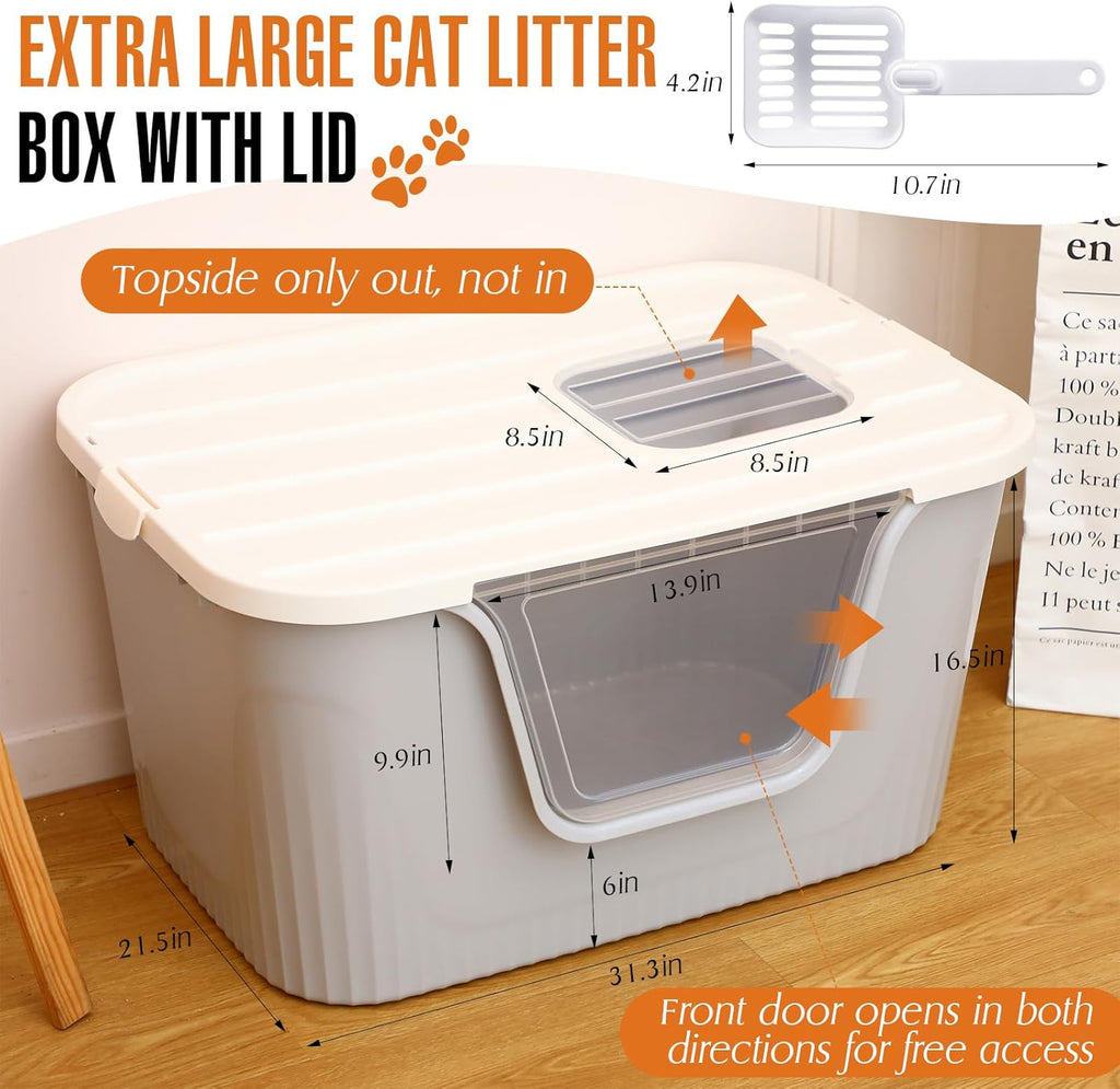 Hushee Enclosed Cat Litter Box Extra Large with Scoop, Front Entry, Easy Clean M88545