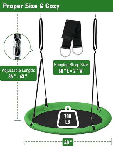 24 Inch Saucer Tree Swing Set for Kids & Adults, Green & Black S50676