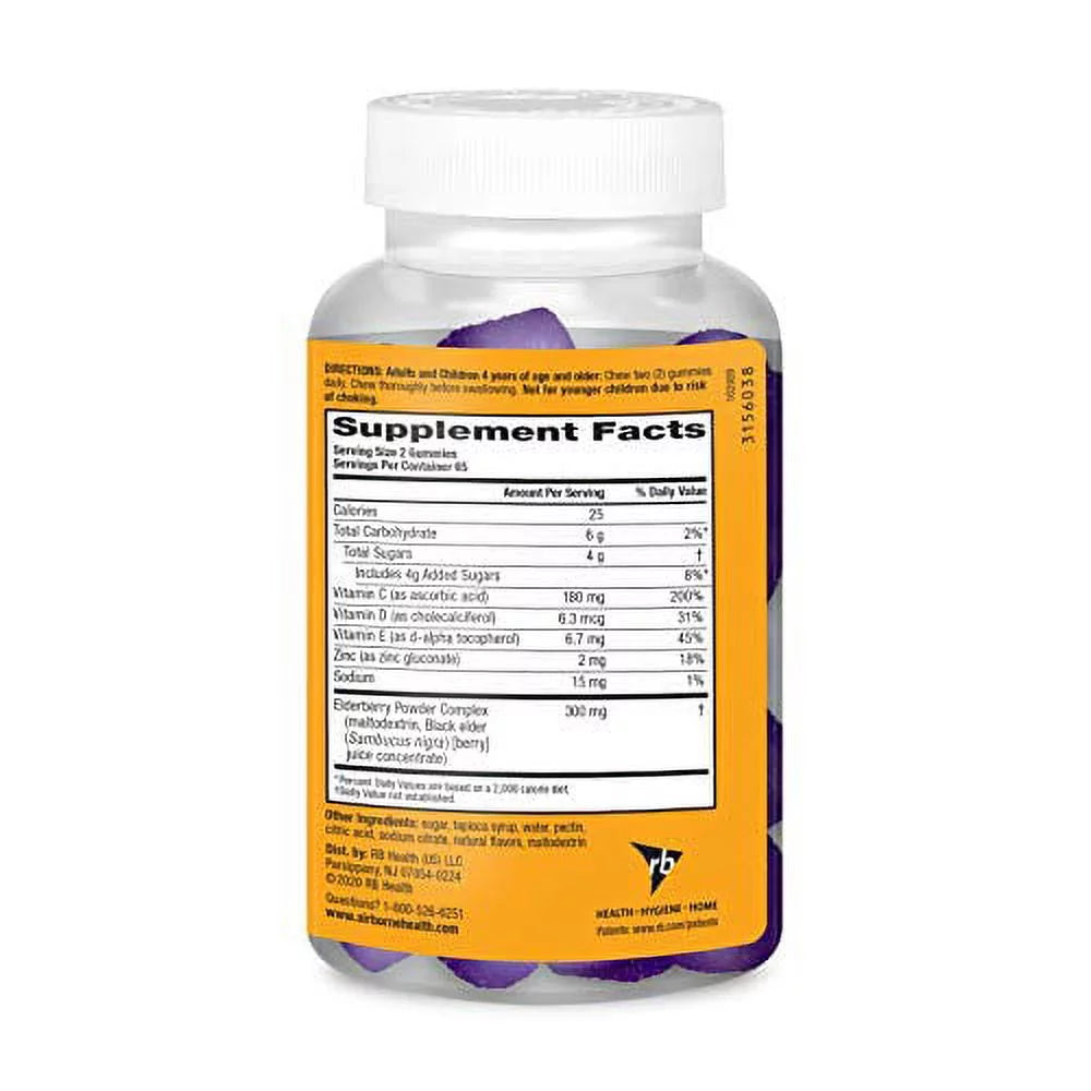 Airborne Elderberry + Vitamins & Zinc Gummies, 130 Count, Gluten-Free X352