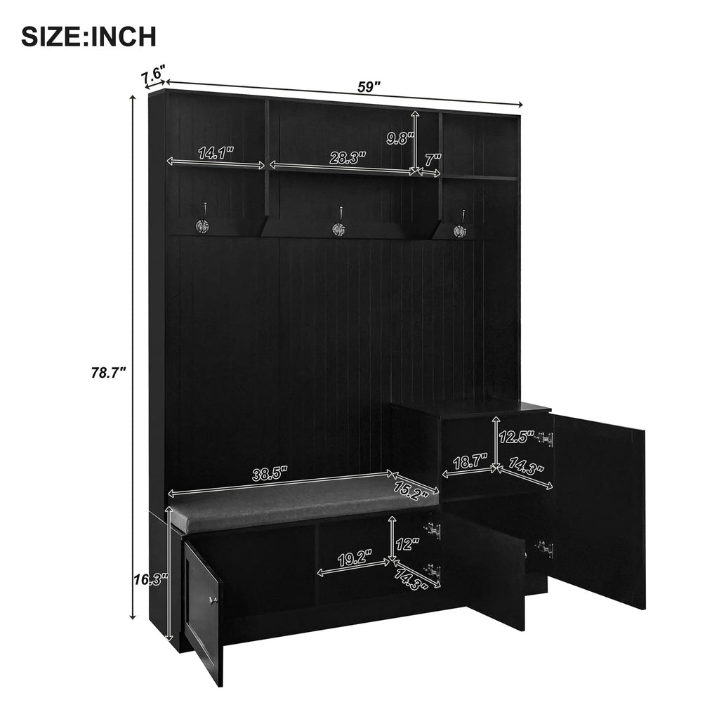 Churanty 4-in-1 Hall Tree with Bench, Shoe Storage and Coat Rack, Black N313634