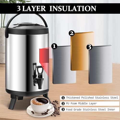 Stainless Steel Insulated Beverage Dispenser 2.64 Gallon for Hot & Cold Drinks W699989