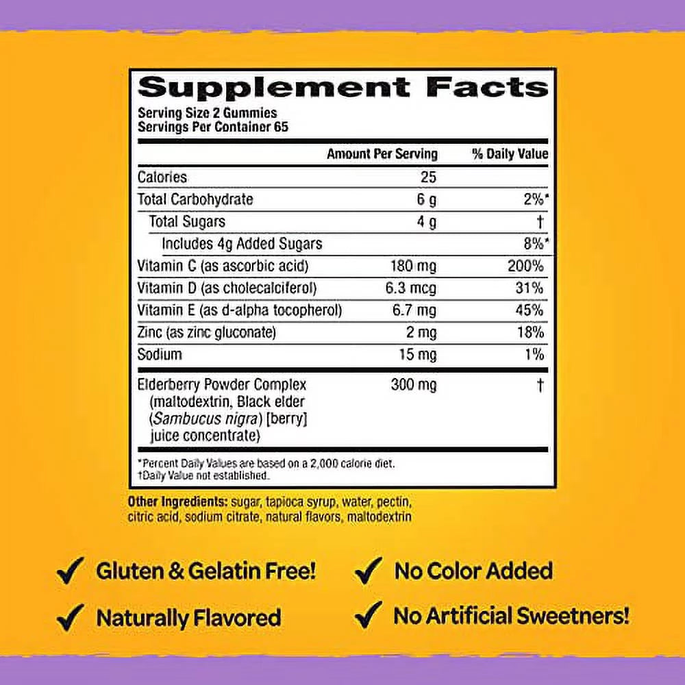 Airborne Elderberry + Vitamins & Zinc Gummies, 130 Count, Gluten-Free X352