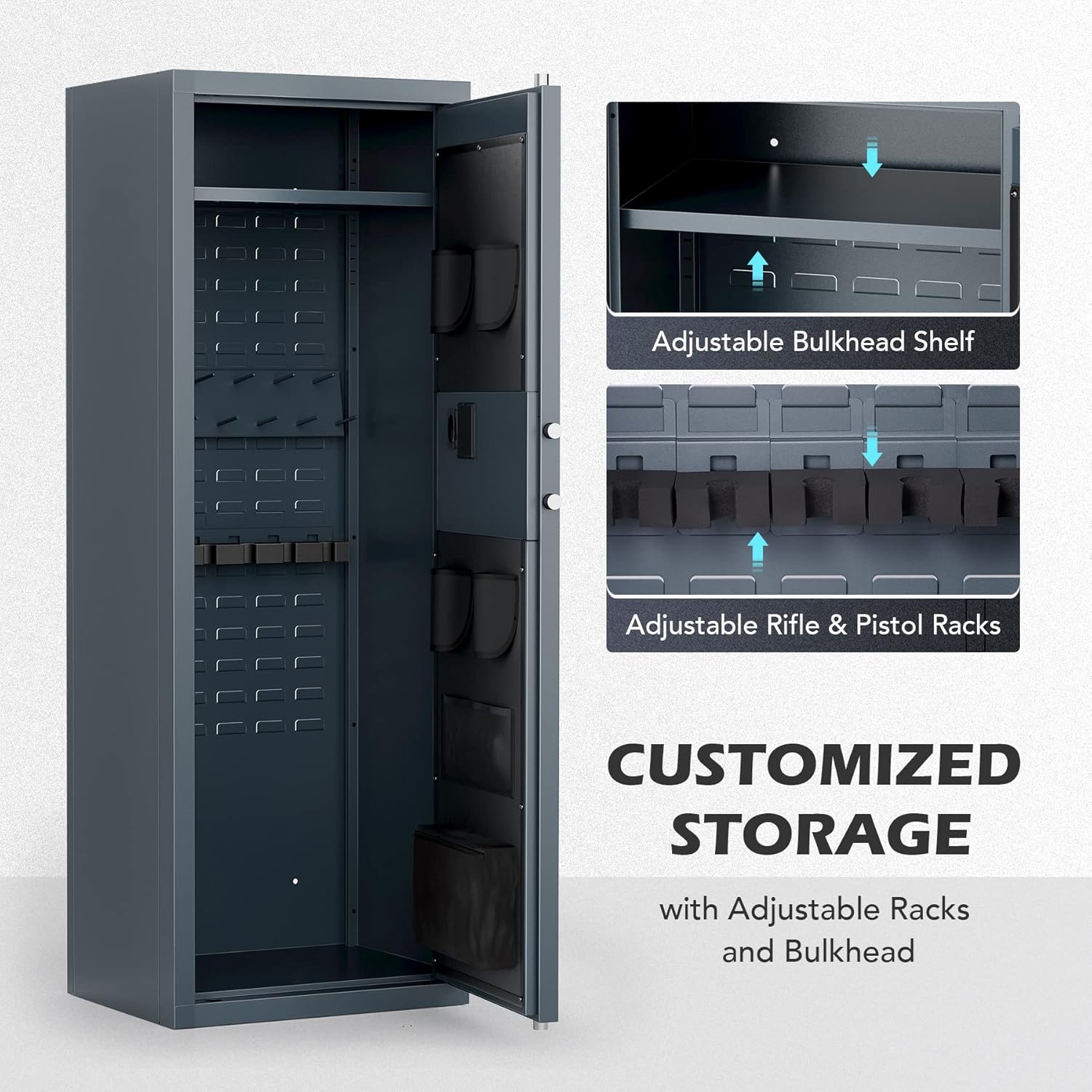 HIRAM Large Gun Safe for Rifles and Pistols, Biometric Fingerprint Lock, 6 Long Guns 12 Handguns D6547