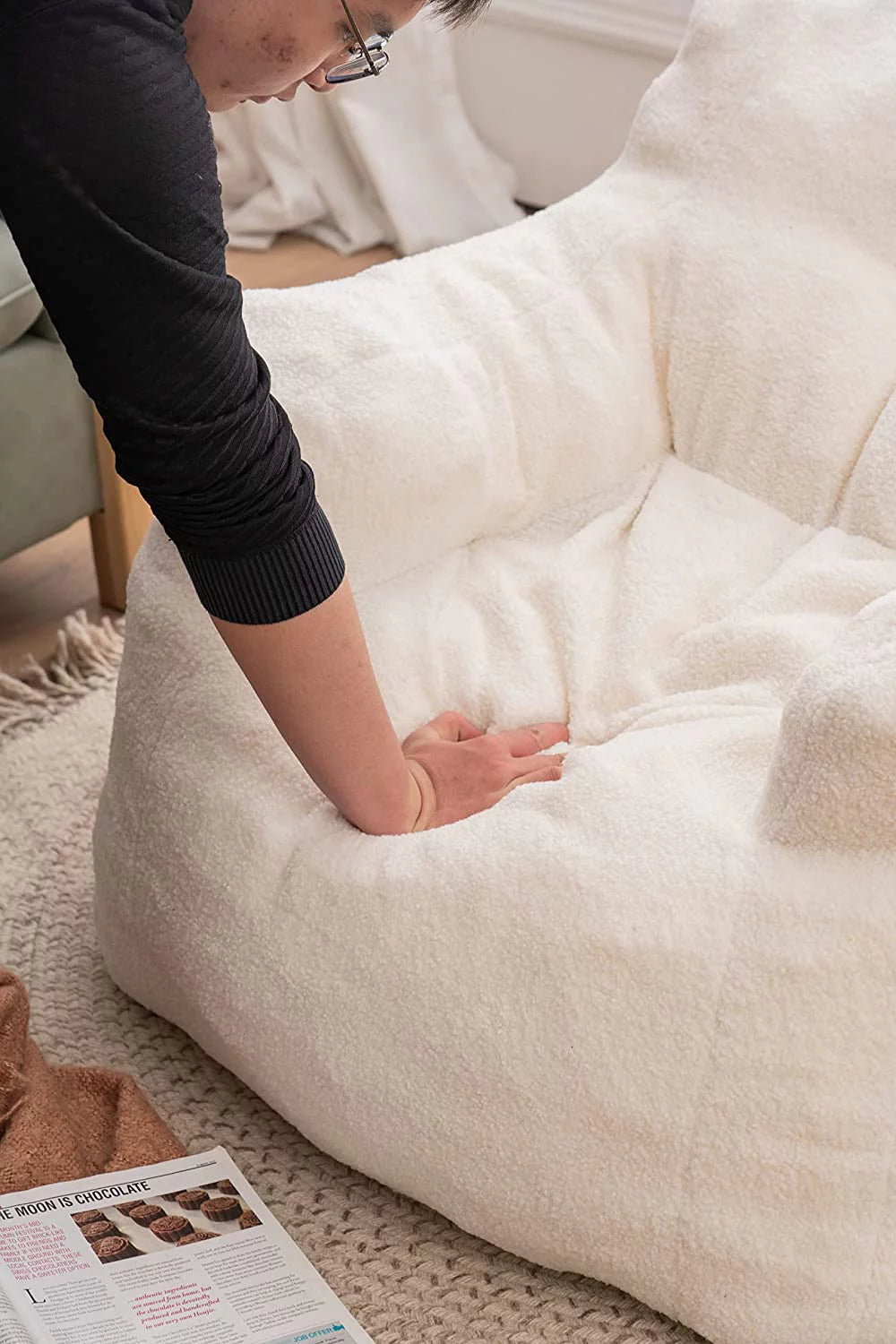 Sumdeal Soft Tufted Foam Bean Bag Chair for Adults, Ivory W376268