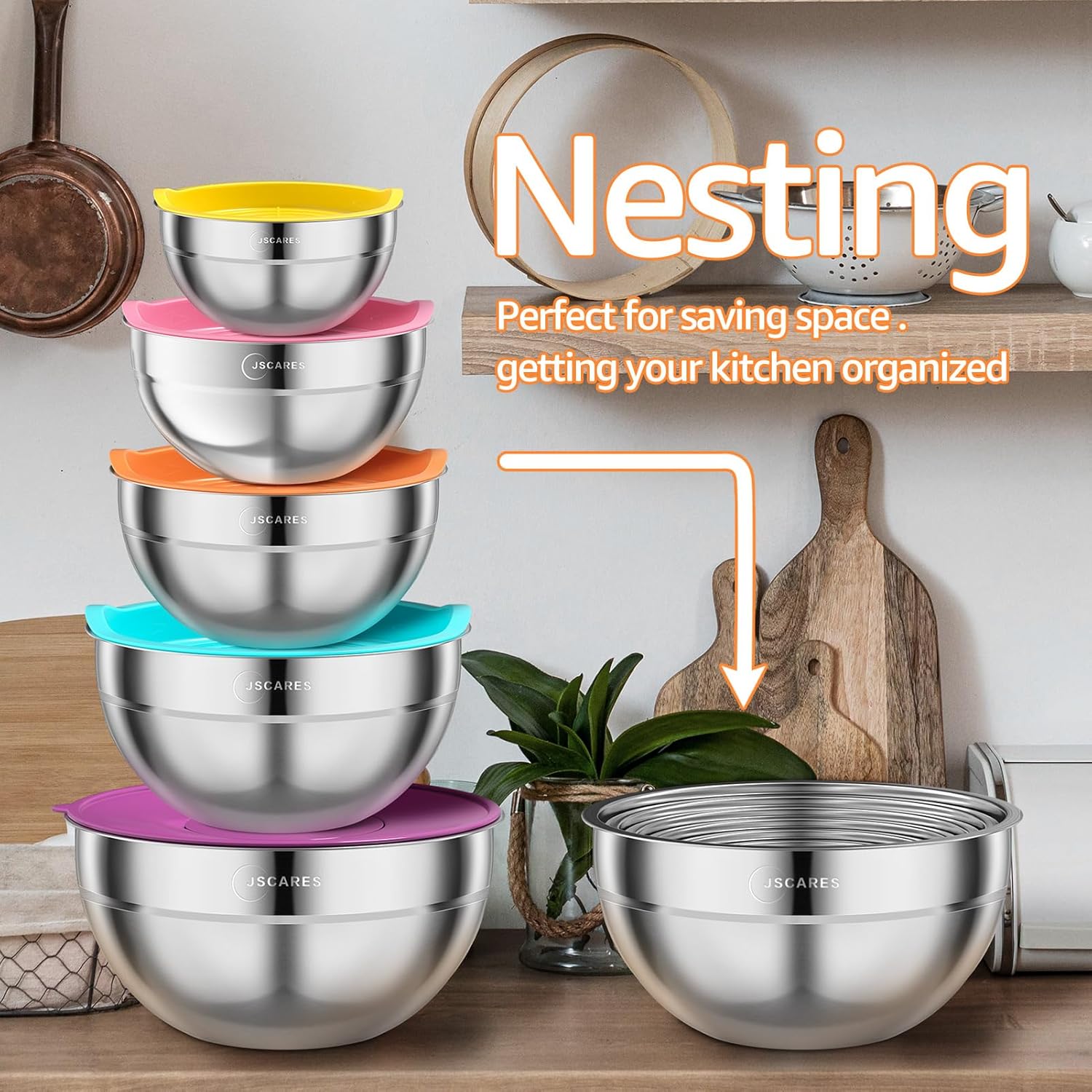 Stainless Steel Mixing Bowls with Lids, 5 Piece Set T21579